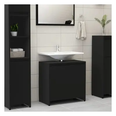 vidaXL Bathroom Cabinet Black Chipboard Washroom Cupboard Under Basin Unit