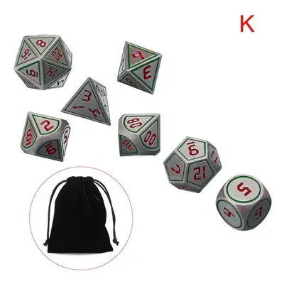 () 7Pcs Double Color Polyhedral Metal Game Dices Kit Children Digital Education Number Entertian