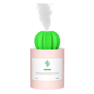 (Pink) USB Port 280ML Mini Cactus Shape Air Purifier Cool Mist Humidifier for Car Home Office