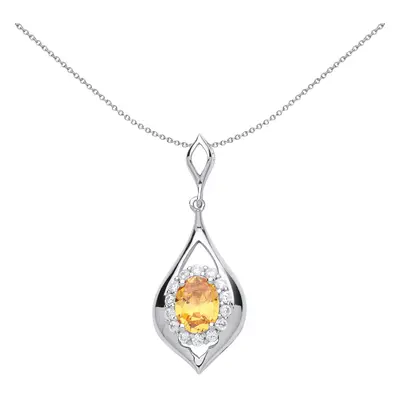 Jewelco London Ladies Sterling Silver Golden Yellow Oval Cubic Zirconia Tears of Joy Halo Pendan