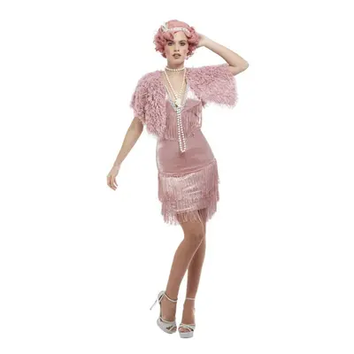 Womens Deluxe 20s Vintage Pink Flapper Fancy Dress Costume (Size 12-14)