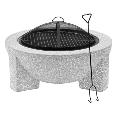 Round MgO Fire Pit with BBQ Grill, Ã75cm, Safety Mesh Screen - Light Grey - DG190