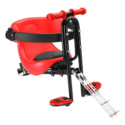 (Red) Bike Baby Seat Safety Handrail with Foot Pedals Support Back Rest