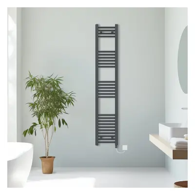 (Anthracite, 1600x300mm) Prefilled Electric Straight Heated Towel Rail Radiator Ladder Warmer