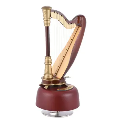 Classical Wind Up Harp Music Box with Rotating Musical Base Instrument Miniature Replica Artware