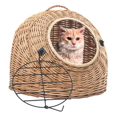 vidaXL Cat Transporter 60x45x45cm Natural Willow Pet Basket Puppy Carrier