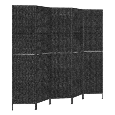 (black, x cm) vidaXL Room Divider Folding Balcony Privacy Screen 5-Panel Water Hyacinth