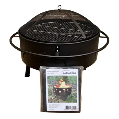 Star & Moon Fire Bowl with Grill, Safety Guard, Poker & Premium Cover