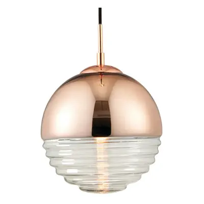 Hanging Ceiling Pendant Light COPPER & RIBBED GLASS Sphere Lamp Bulb Holder