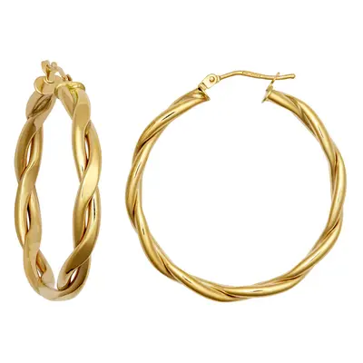 Jewelco London Ladies 9ct Yellow Gold Double Tube Plait 4mm Hoop Earrings 35mm - JER788B