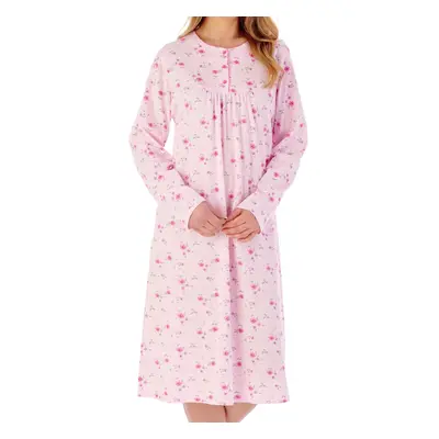 (Pink, UK 28/30) Slenderella Ladies Floral Cotton Jersey Long Sleeve Nightdress