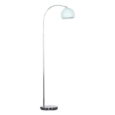 Designer Style Polished Chrome Stem Floor Lamp with a Gloss Pale Blue Arco Style Metal Dome Ligh