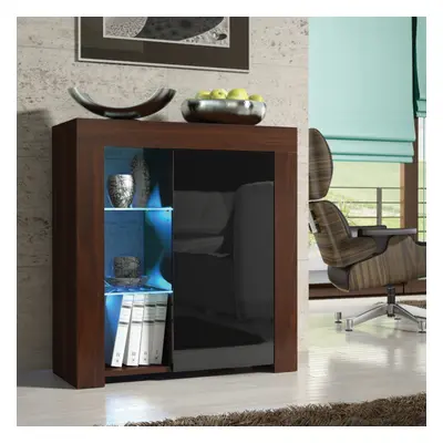 Sideboard 83cm LED Creative Furniture - Walnut & Black Gloss Doors