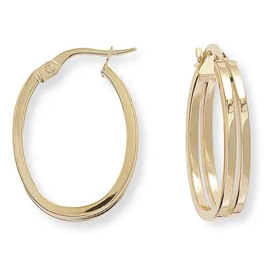 Jewelco London Ladies 9ct Yellow Gold Split Square Tube Plain Oval Hoop Earrings 17mm x 24mm - E