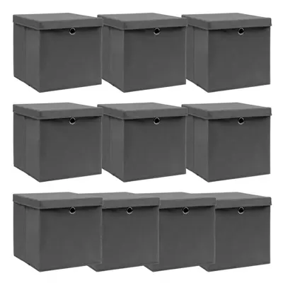 vidaXL 10x Storage Boxes with Lids Grey Fabric Garden Chests Cases Organisers