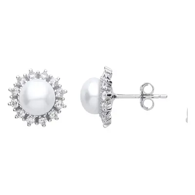 Jewelco London Ladies Sterling Silver Cubic Zirconia & Freshwater Cultured Pearl Full Moon Star 