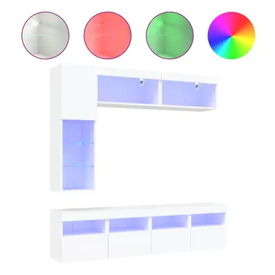 vidaXL TV Wall Cabinet Set Piece with LED Lights Floating TV Unit White