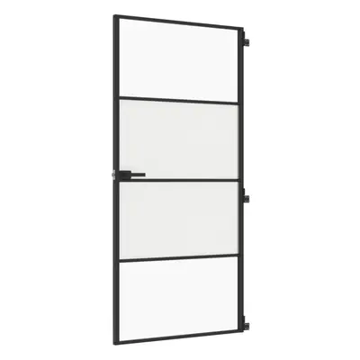 vidaXL Interior Door Slim Sliding Door Black Tempered Glass and Aluminium