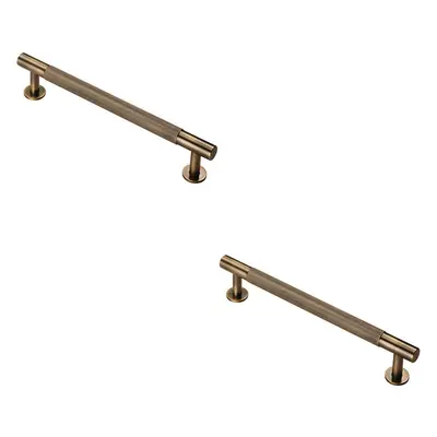 2x Knurled Bar Door Pull Handle x 13mm 160mm Fixing Centres Antique Brass