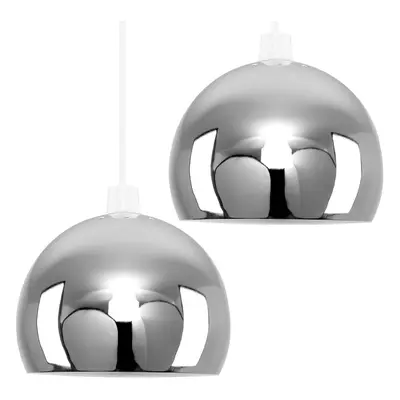 Pair of Mini Retro Chrome Arco Style Dome Ceiling Pendant Light Shades - Complete with 10w LED G