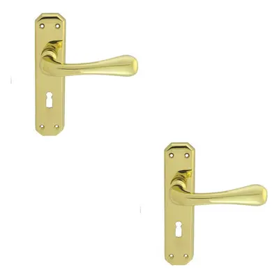 2x PAIR Heavy Duty Handle on Angular Lock Backplate x 40mm Polished Brass