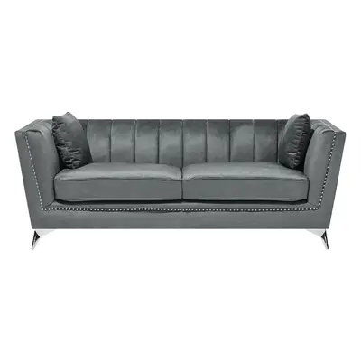 3 Seater Velvet Fabric Sofa Grey GAULA