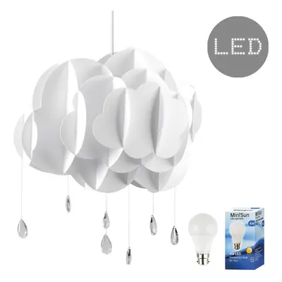 Children's Bedroom/Baby Nursery White Rain Cloud with Acrylic Jewel Raindrop Ceiling Pendant Lig