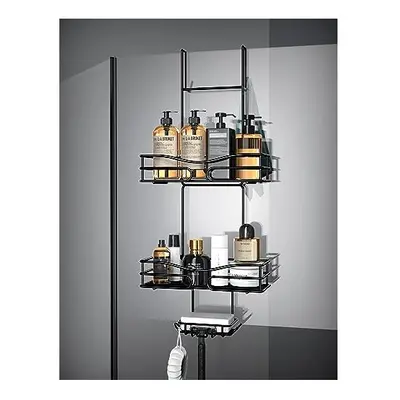 Black Hanging Shower Caddy - Rustproof Hanging Shower Shelf with Soap Holder and Hooks, for Glas