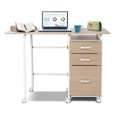 Folding Computer Desk Wheeled Home Office Furniture w/ Drawers