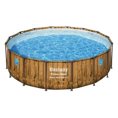 Bestway 16ft x 48" Round Power Steel Swim Vista Series II Above Ground Swimming Pool, Filter Pum