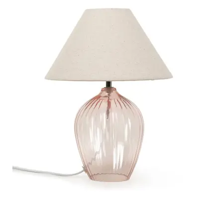 Blush Pink Glass Base Table Lamp with Fabric Tapered Shade Light