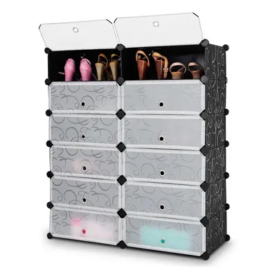 Stackable 12-Cube Shoe Organizer Modular Storage Rack Space Saving