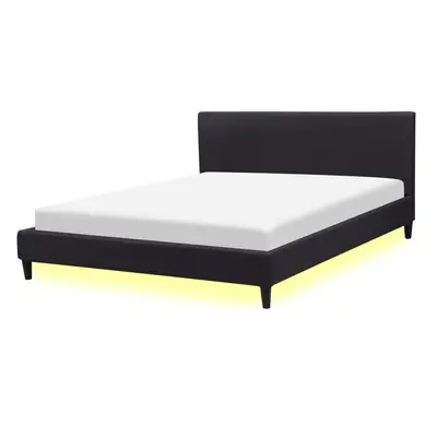 Fabric EU King Size Bed LED Black FITOU