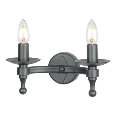 Twin Wall Light Wrought Iron Style Lights Graphite Finish Black LED E14 60W