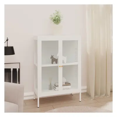 vidaXL Sideboard White Steel and Glass Home Highboard Storage Book Cabinet