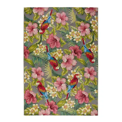 (Tropical - Parrot, 160x235 cm) 3D Tropical Floral Outdoor Indoor Flatweave rugs Multi Coloured 