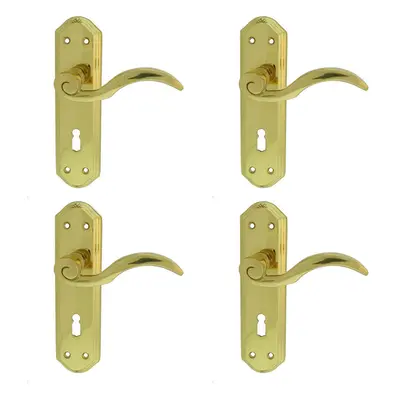 4x PAIR Spiral Sculpted Handle on Lock Backplate x 48mm Polished Brass