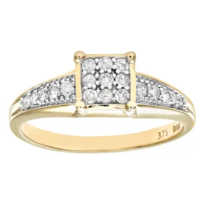 (U) Jewelco London Diamond Set Shoulders and 9ct Yellow Gold Square Design Ring