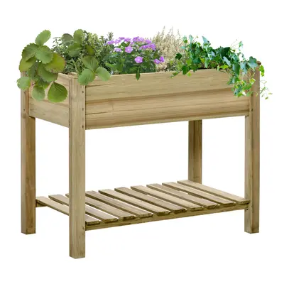 Outsunny Raised Garden Bed w/ Legs and Storage Shelf Elevated Wood Planter Box