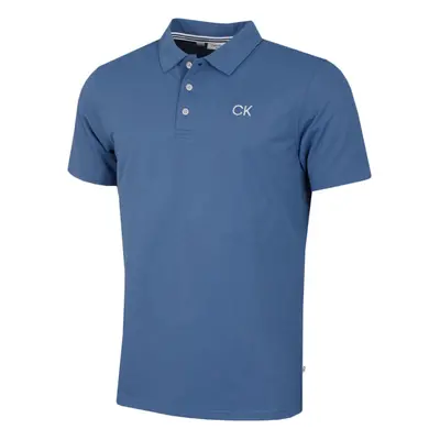 (M, Denim Blue) Calvin Klein Mens Central Eco Light Wicking Golf Polo Shirt