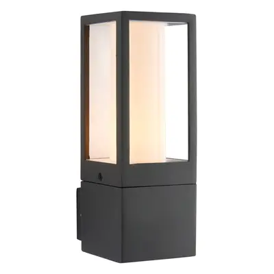 Outdoor Box Lantern Wall Light - 7W LED GU10 - Textured Grey & Opal Pc