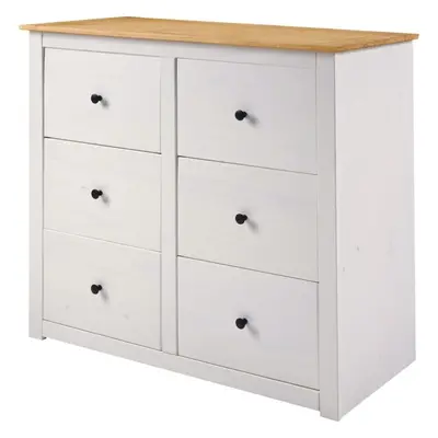 Panama Drawer Wide Chest in White and Natural Wax Finish