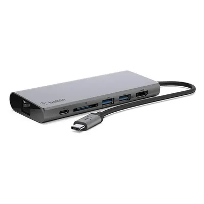 USB-C Multimedia Hub with Tethered USB-C Cable (USB-C Dock for Mac OS and Windows USB-C Laptops,