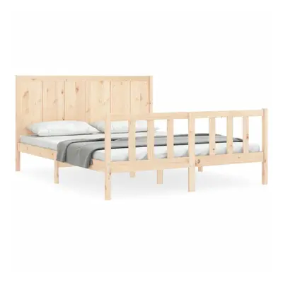 (natural, x cm) vidaXL Bed Frame Bed Base Wooden Platform Bed with Headboard Double Solid Wood