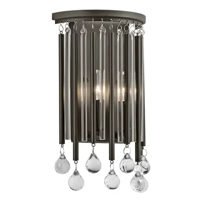 Twin Wall Light Hanging Black Metal Rods/Clear Glass Tubes Beads LED E14 60W