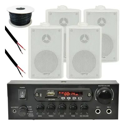 Outdoor Bluetooth Speaker Kit 4x White Karaoke Stereo Amp Garden BBQ Parties