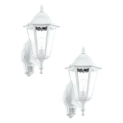 2 PACK IP44 Outdoor Wall Light & PIR Sensor White Aluminium Lantern 60W E27