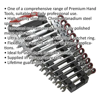 12pc FLEXIBLE HEAD Combination Ratchet Spanner Set Point Metric Moving Socket