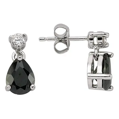 Jewelco London Ladies Sterling Silver Black Pear Cubic Zirconia Tears of Joy Drop Earrings - GVE