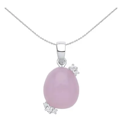 Jewelco London Ladies Sterling Silver pink Oval Quartz Pebble Pendant Necklace inch - GVP417PINK